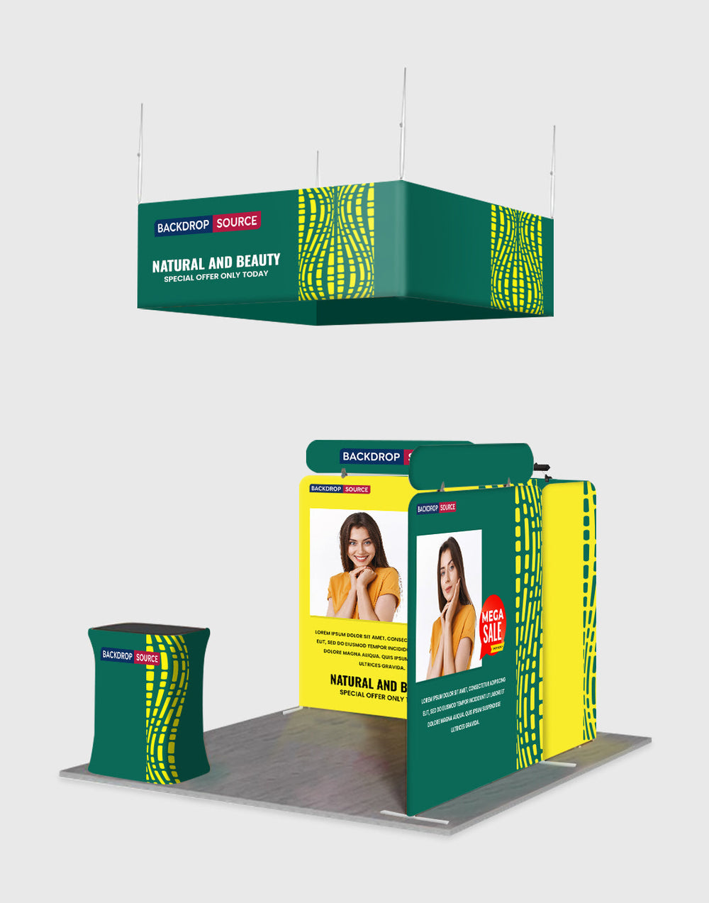 3x3m Booth Kit with Modular Walls, Hanging Banner & Counter