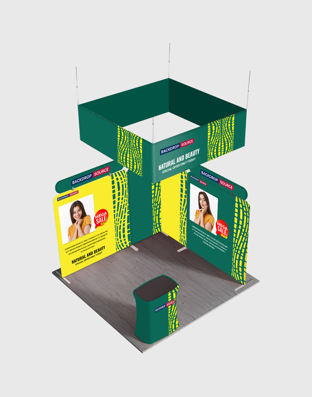 3x3m Booth Kit with Modular Walls, Hanging Banner & Counter