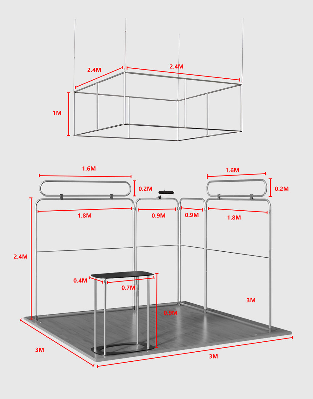 3x3m Booth Kit with Modular Walls, Hanging Banner & Counter