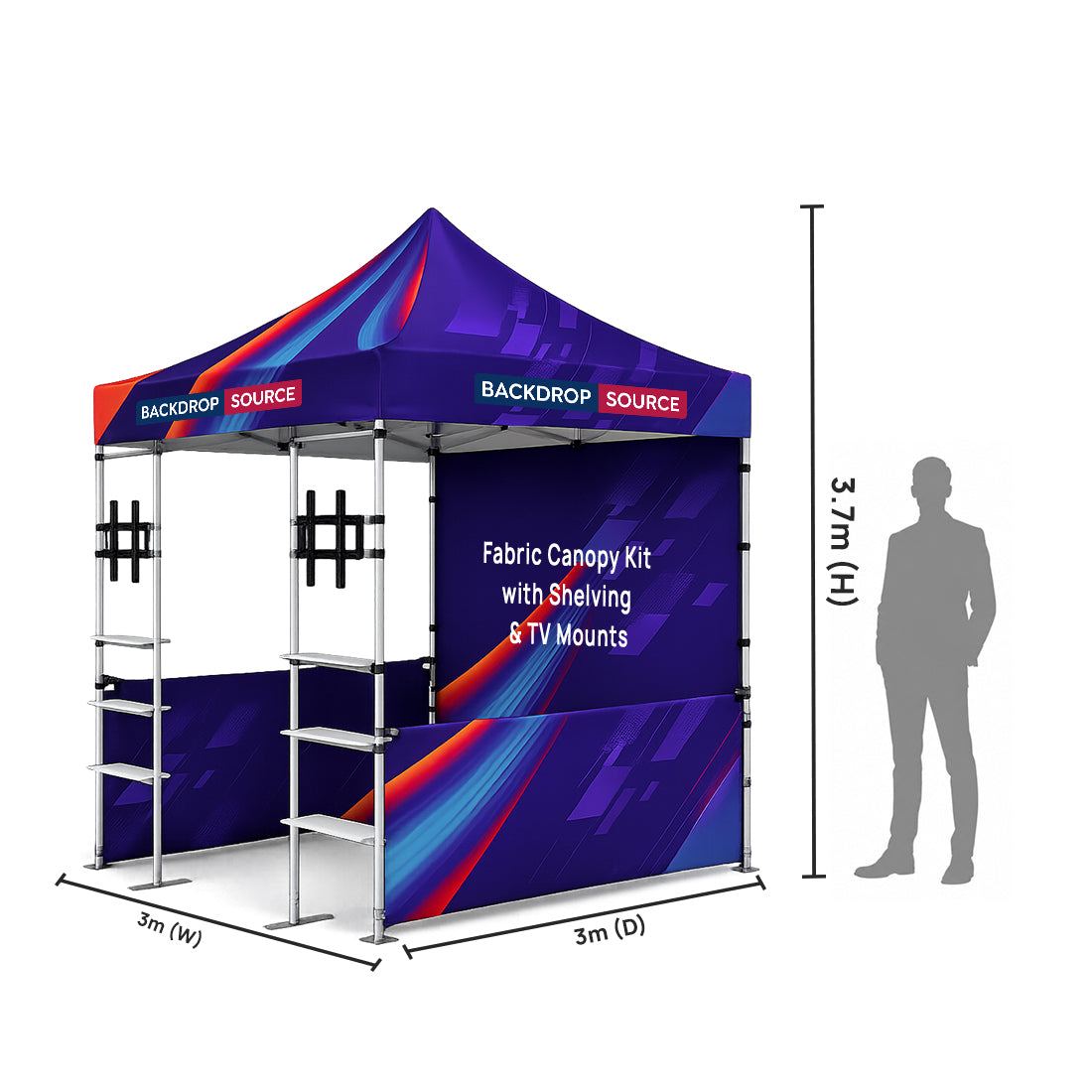 3m x 3m ファブリックキャノピーキット（棚＆TVマウント付き）