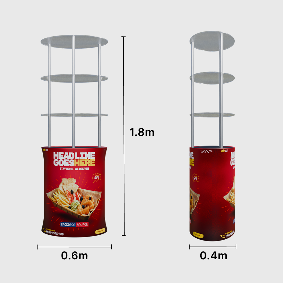 Oval Fabric Display Counter with Acrylic Triple Shelves
