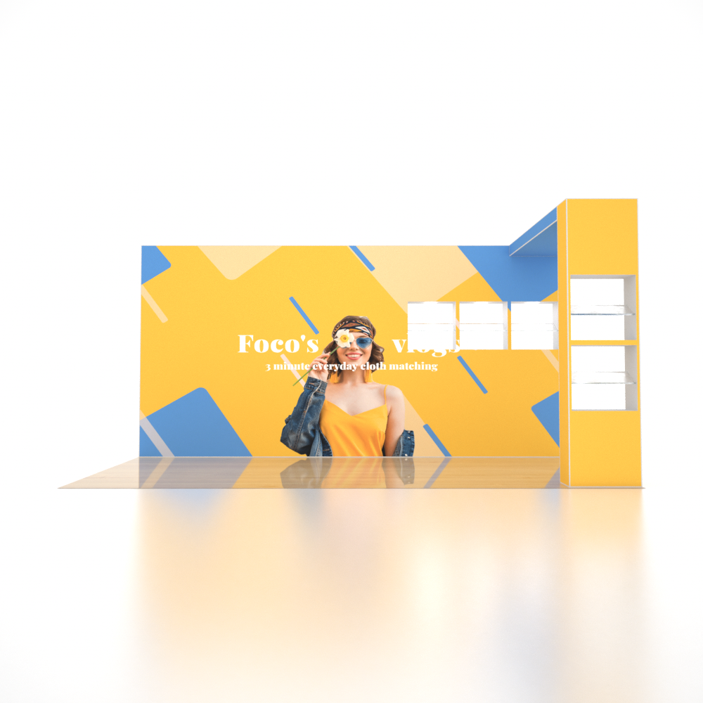 6x3m SEG Popup Booth with L-Arch Wall & 5-Shelf LED Showcase