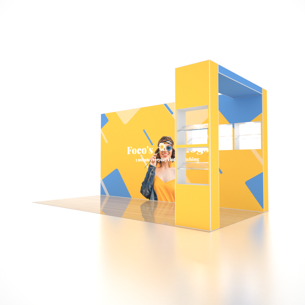 6x3m SEG Popup Booth with L-Arch Wall & 5-Shelf LED Showcase