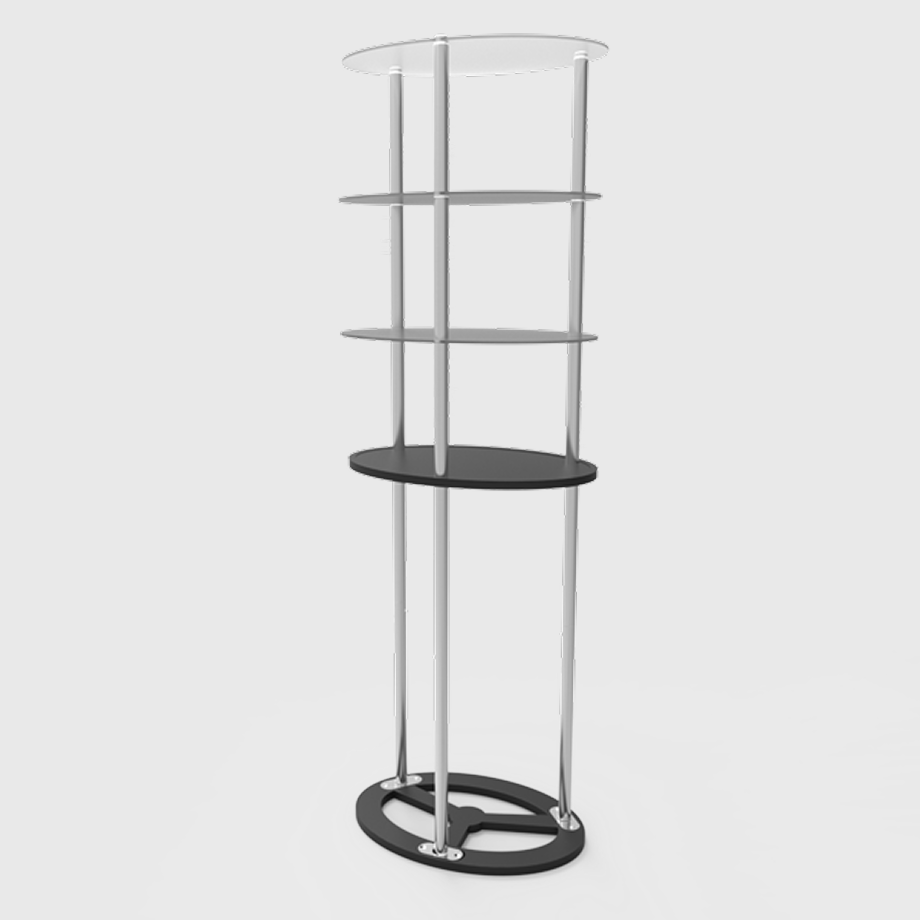 Oval Fabric Display Counter with Acrylic Triple Shelves
