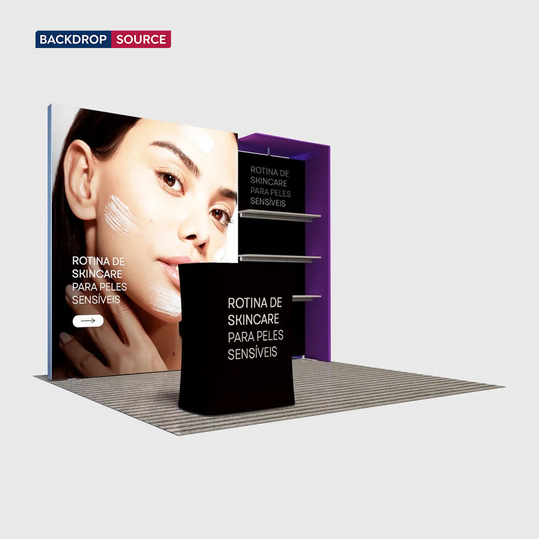 3x3m Fabric Wall Booth Kit with Shelving & LED Counter