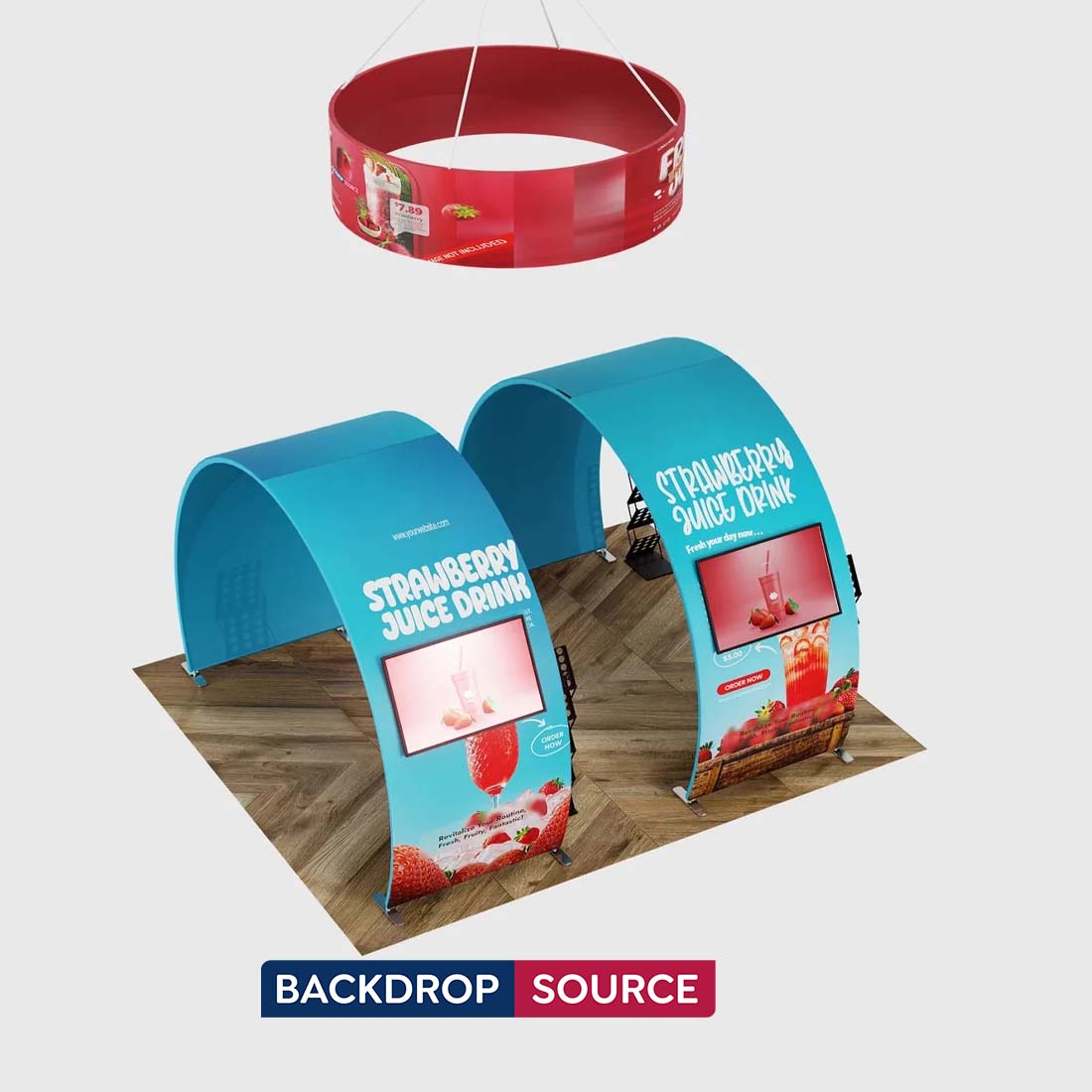 3x6m Round Arch Booth Kit with 2 TV Mounts & Hanging Sign