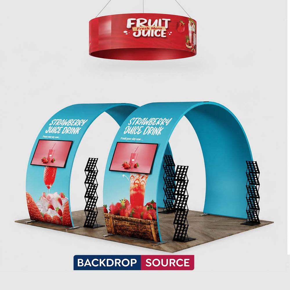 3x6m Round Arch Booth Kit with 2 TV Mounts & Hanging Sign