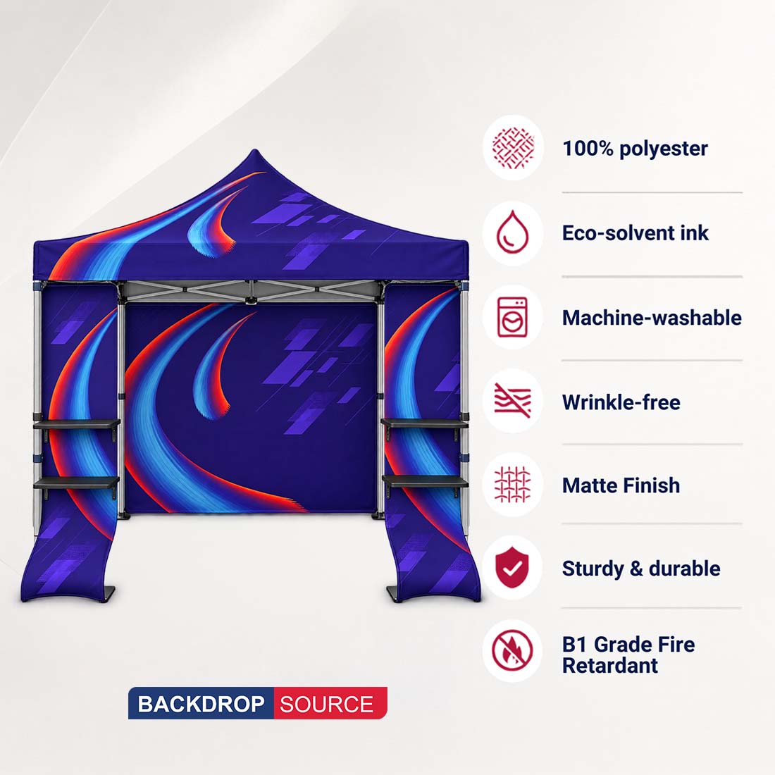 3m x 3m Fabric Canopy Kit with Waterfall Shelves & TV Mounts