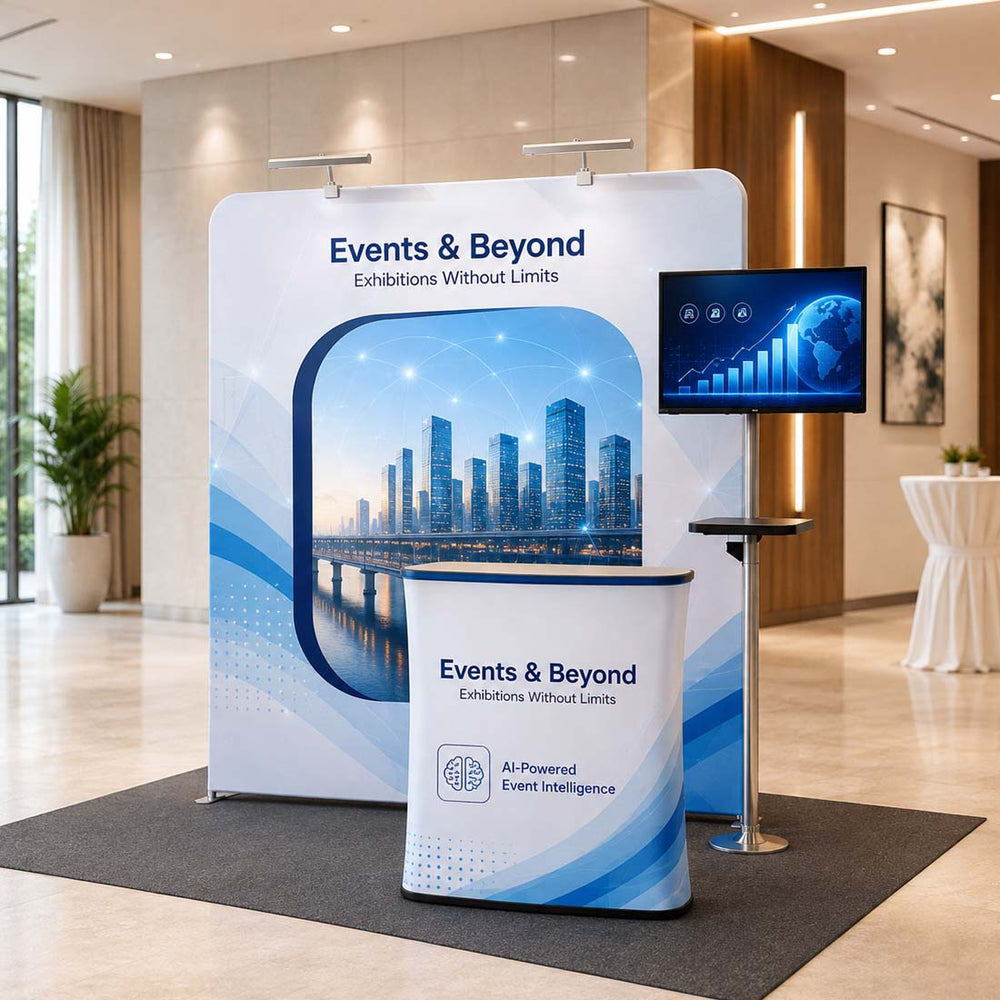 3x3m Inclined Wall Booth Kit with Counter & TV Mount