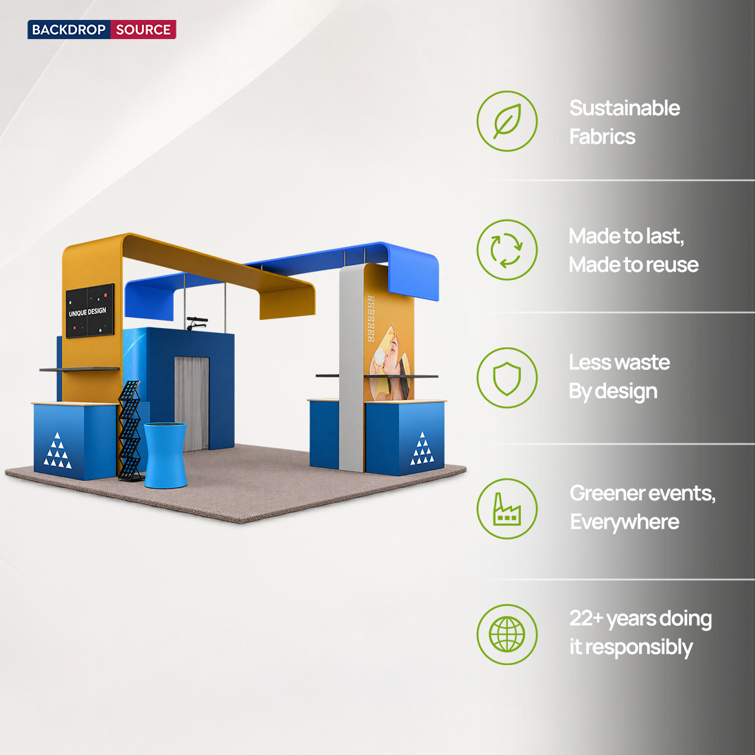 6x6m Booth Kit with Enclosed Storage Room, TV Arch & 5 Counters