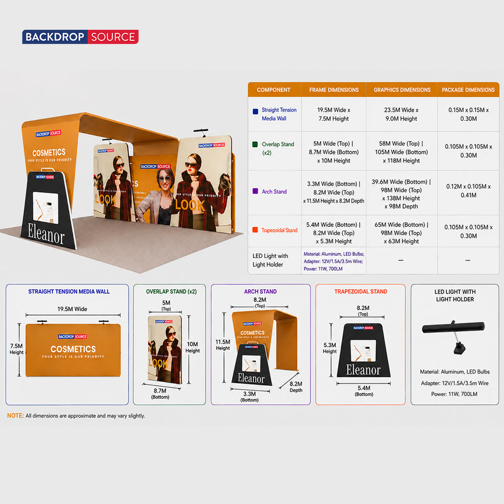 6x3m Booth Kit with 6m Backwall, Overlap Stands & Arch