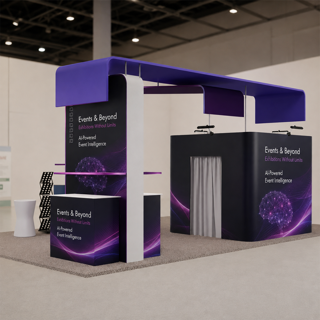 6x6m Booth Kit with Enclosed Storage Room, TV Arch & 5 Counters