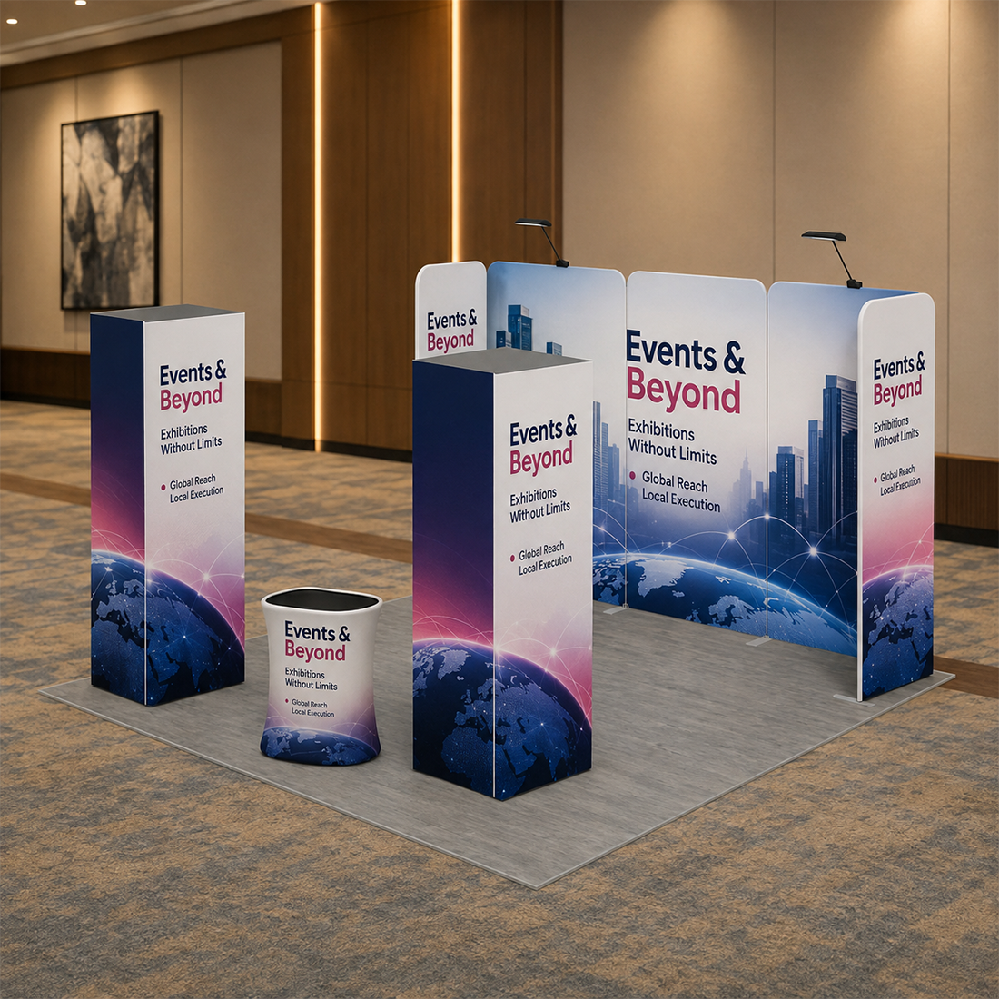 6x6m Magnetic Booth Kit with 2 Cubic Towers & Counter