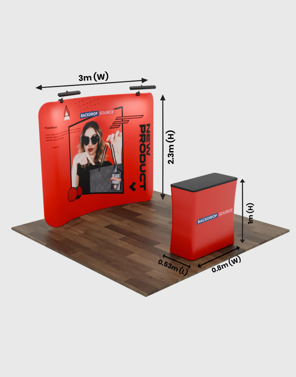 イルームライト付き3m x 3m カーブ展示プロ3-in-1ディスプレイキット