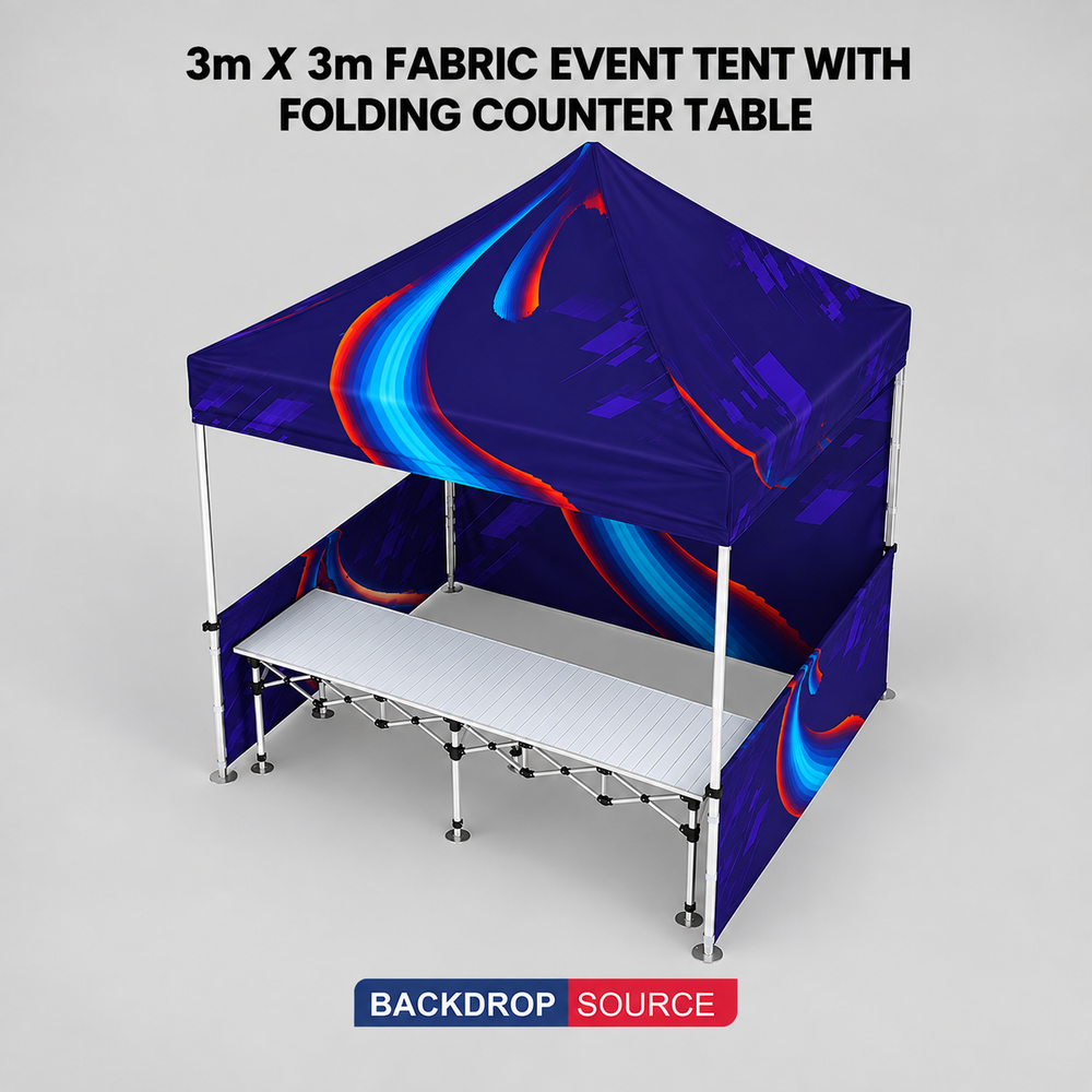 3m x 3m ファブリックイベントテント（折りたたみ式カウンターテーブル付き）