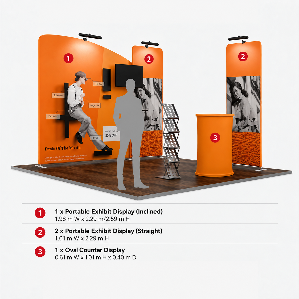 3m Wide Premium Modular Exhibition Booth Kit with TV Display