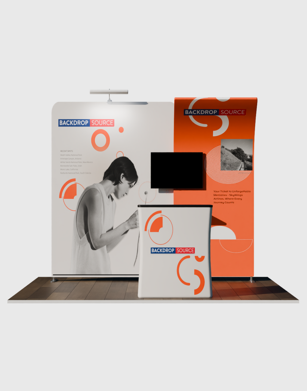 3x3m Booth Kit with Curved & Tall Straight Walls, Counter & TV