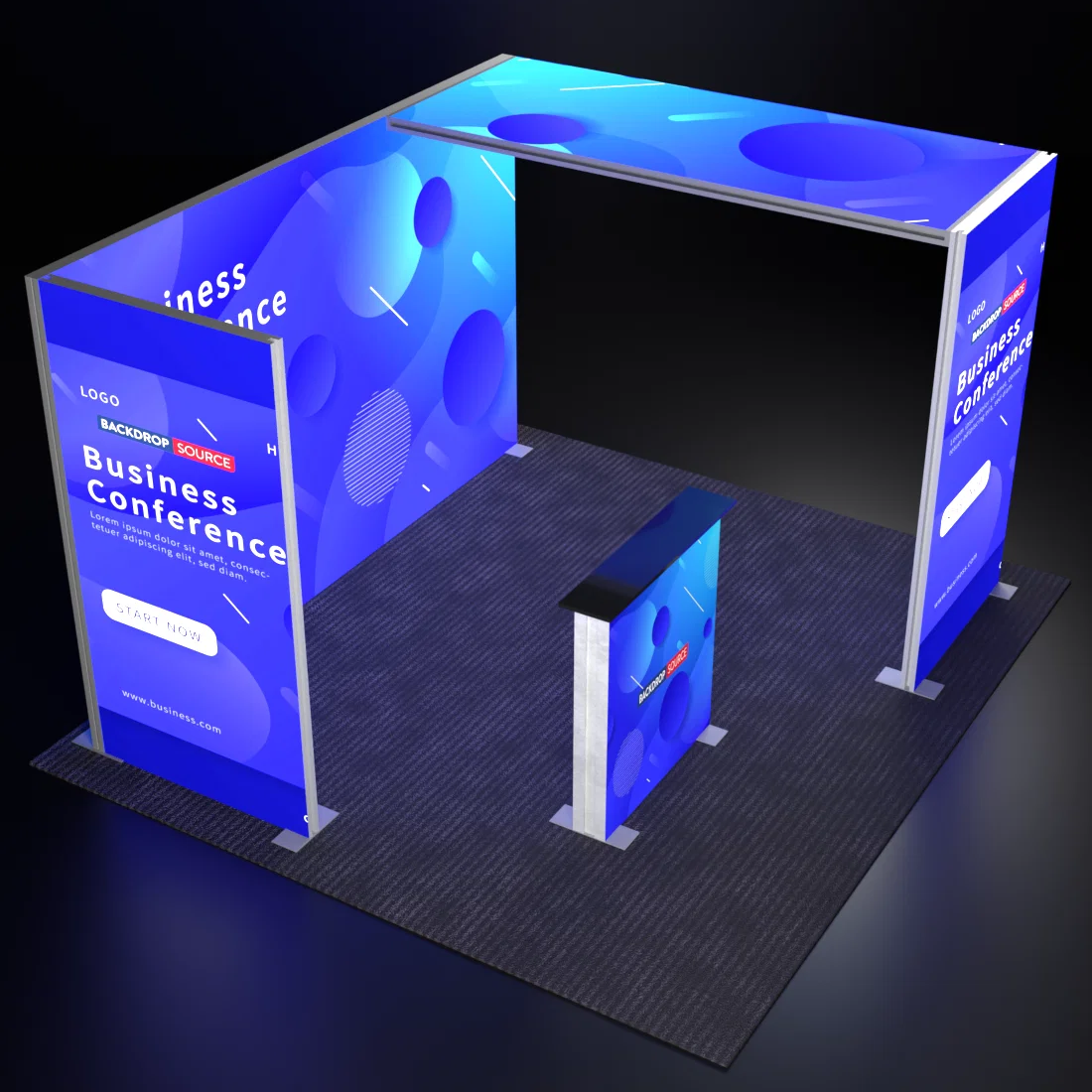 Backlit SEG Corner Booth Kit with L-Arch & Lightbox Counter