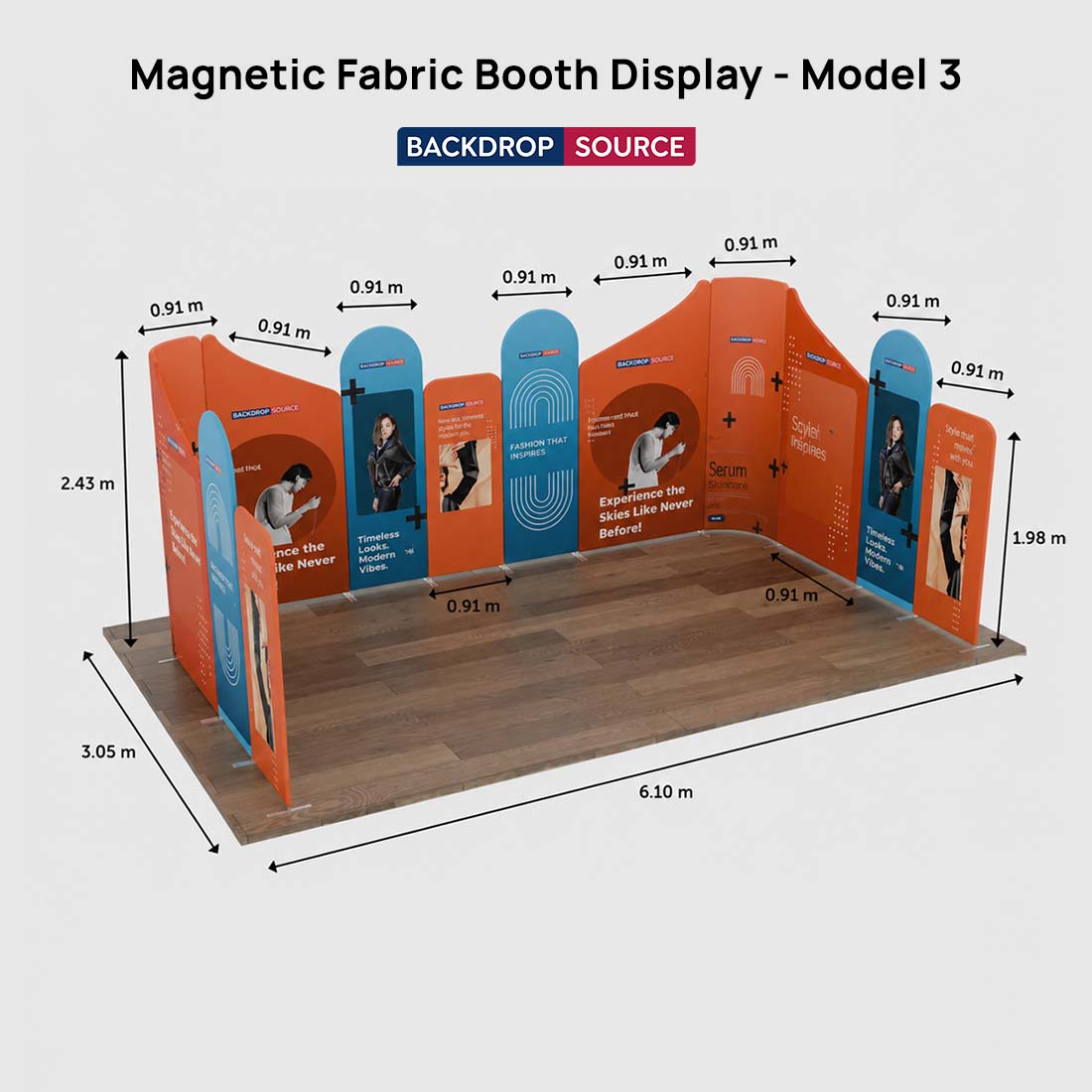 マグネット式ファブリックブースディスプレイ - モデル3 (6m x 6m)