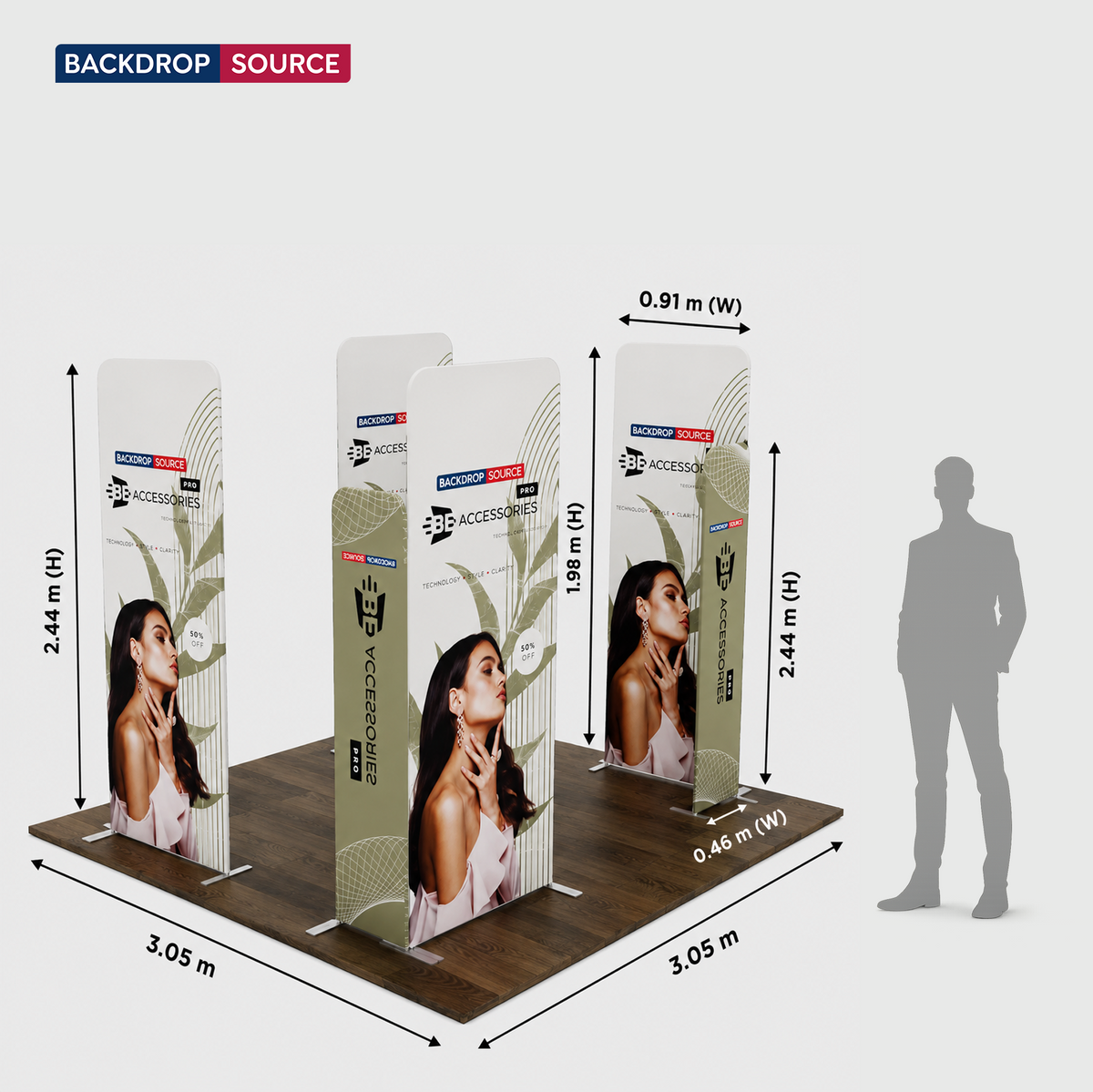 マグネット式ファブリックブースディスプレイ - モデル4 (3m x 3m)