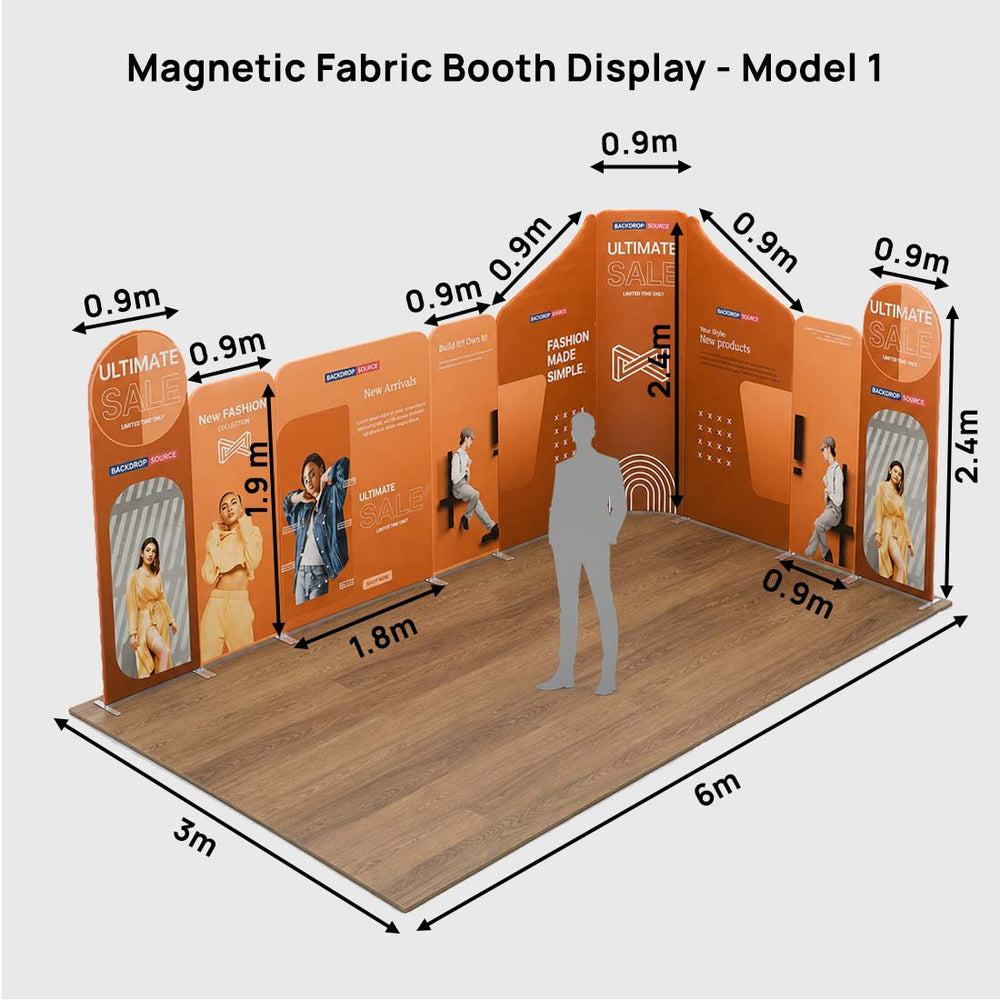 6x6m Magnetic Fabric Booth Wall with Mixed Curved & Angled Panels
