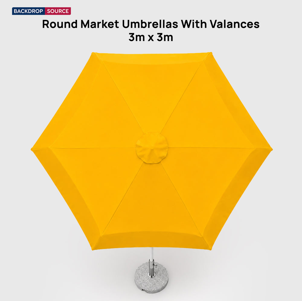 Round Market Umbrellas With Valances – 3m x 3m