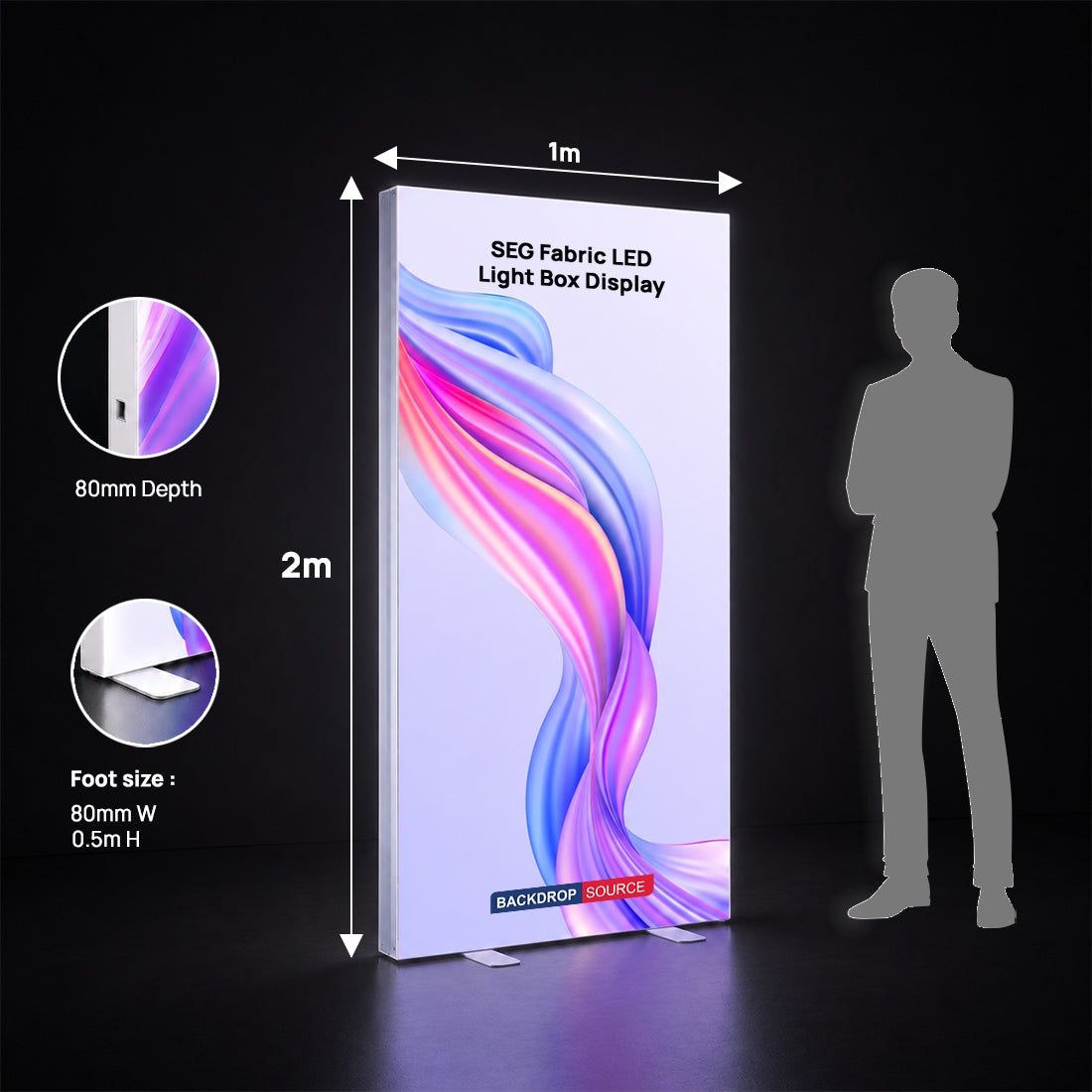 SEG Frameless Fabric Led Light Box Display - 0.85m W x  2m H