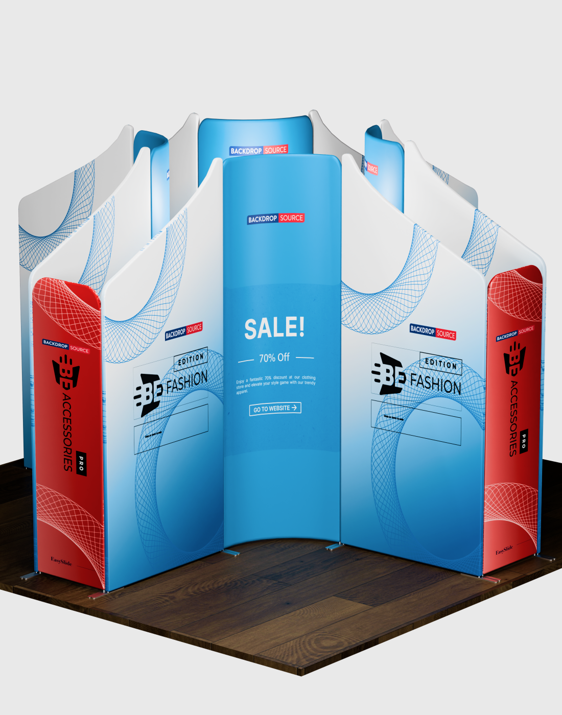 マグネット式ファブリックブースディスプレイ - モデル4（4m x 4m）