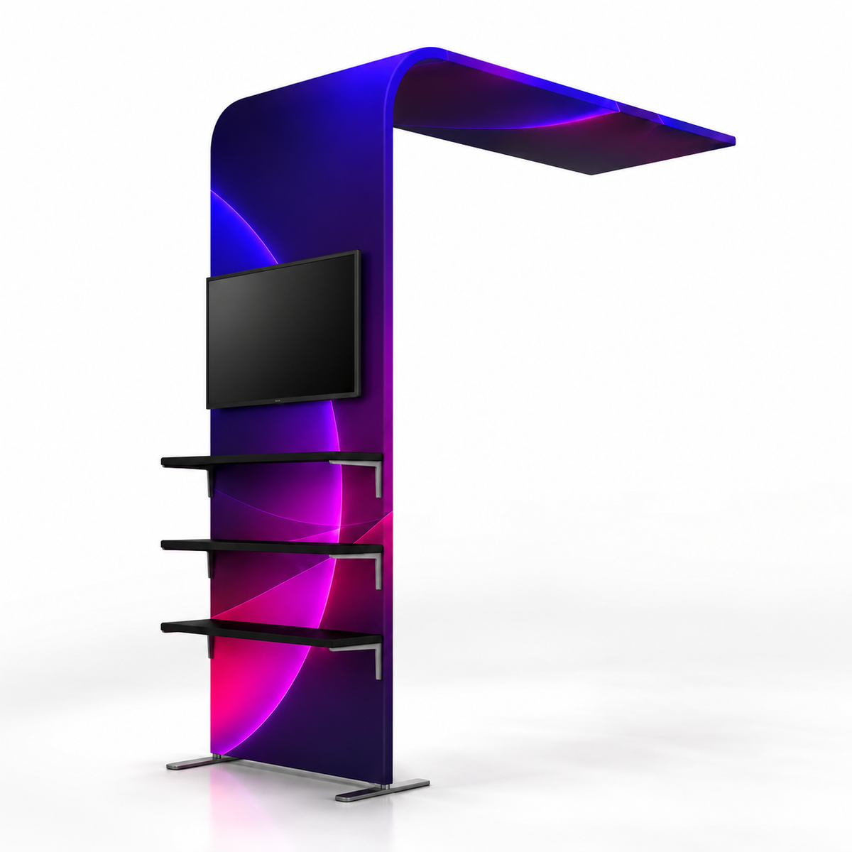棚・TVマウント付きL字型ファブリックディスプレイ（ポータブル）